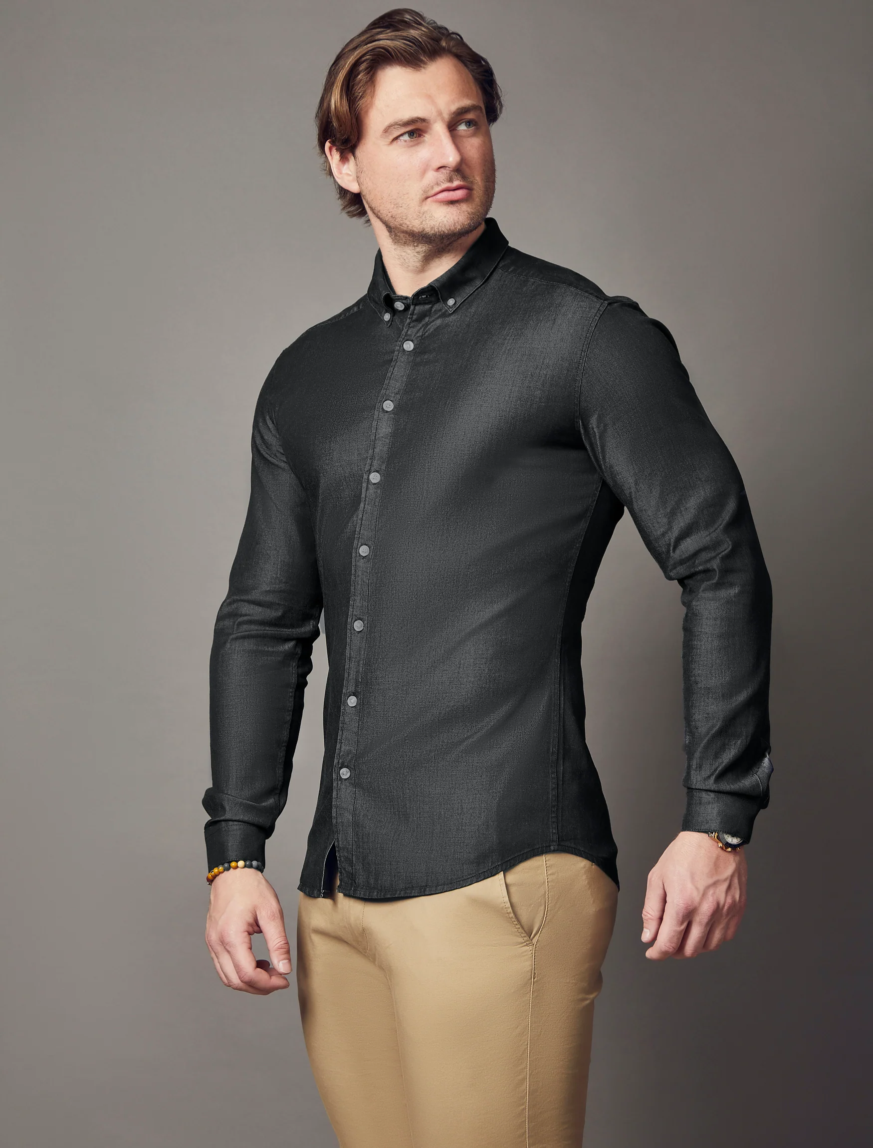 Black Denim Tapered Fit Shirt