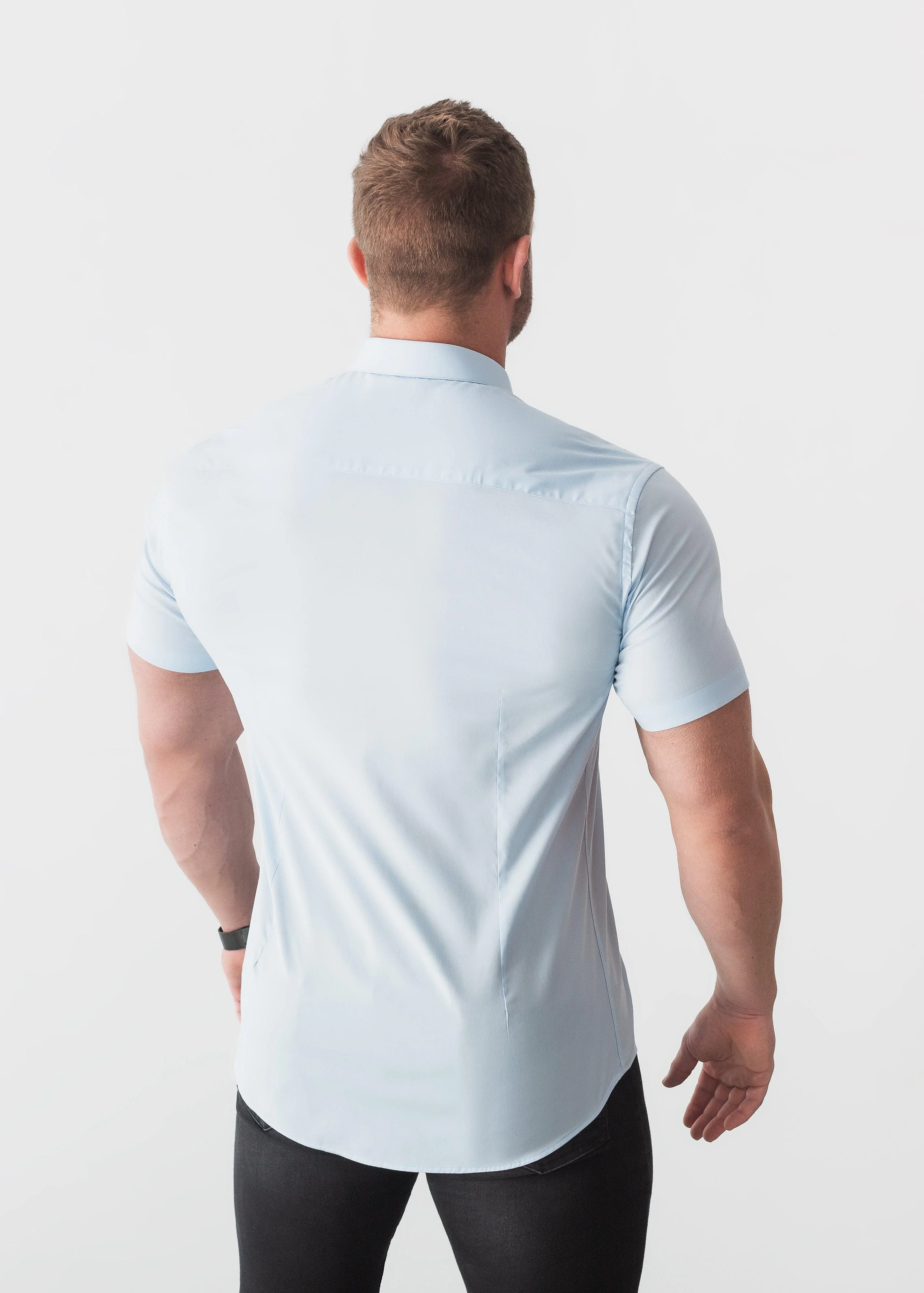 Blue Short Sleeve Tapered Fit Bodybuilder Shirt - Image 2