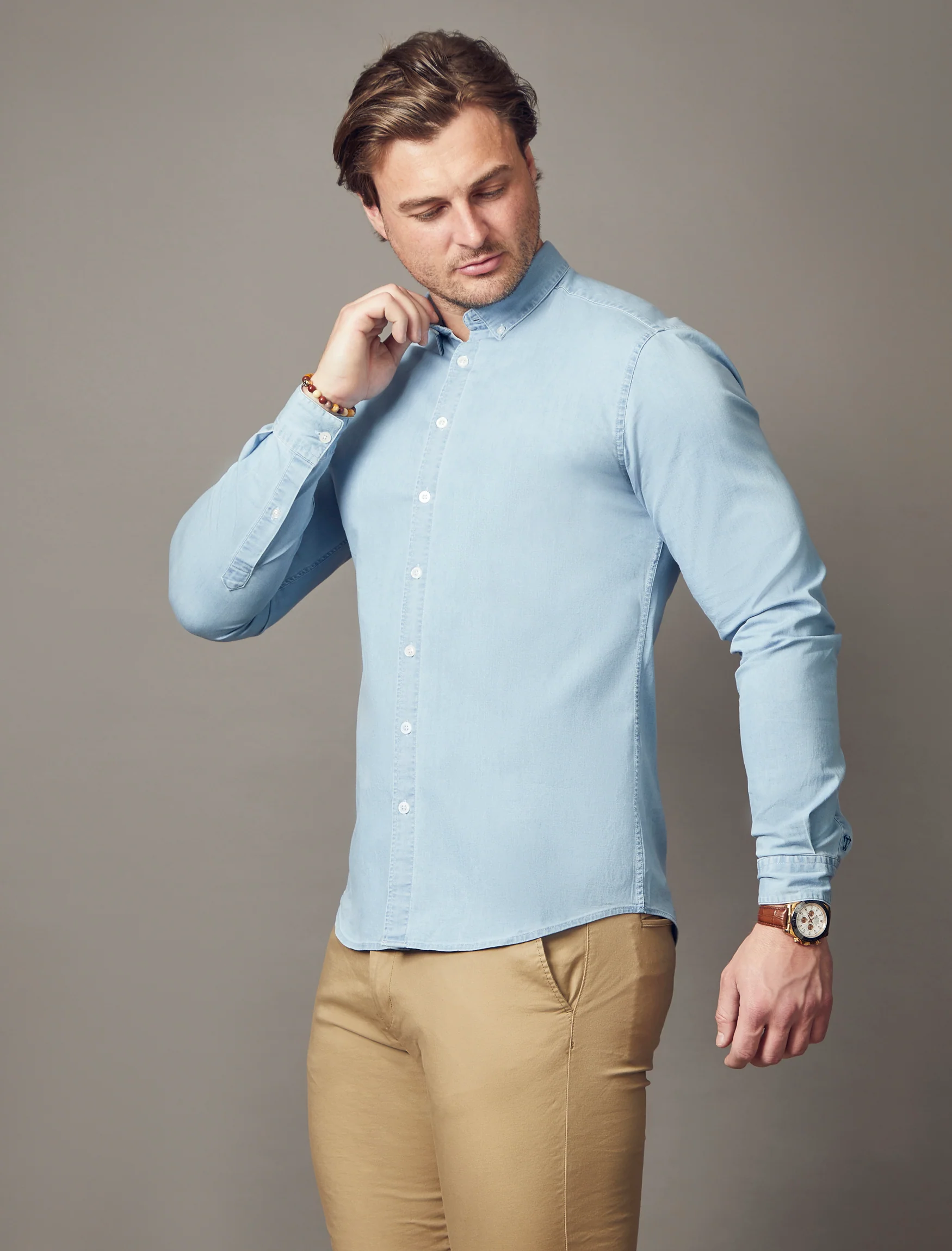 Light Wash Denim Tapered Fit Shirt - Image 2